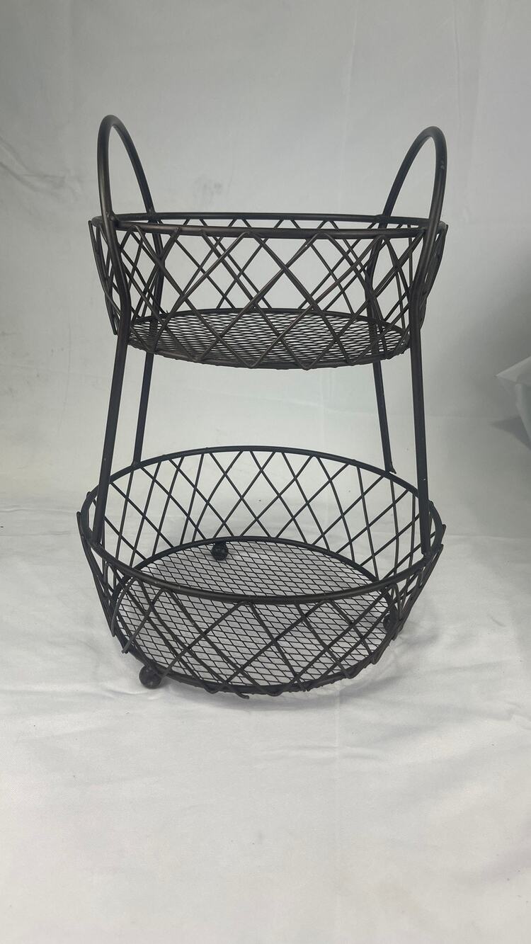 2-Tier Metal Wire Black Lattice Fruit Basket Stand Kitchen Counter Organizer